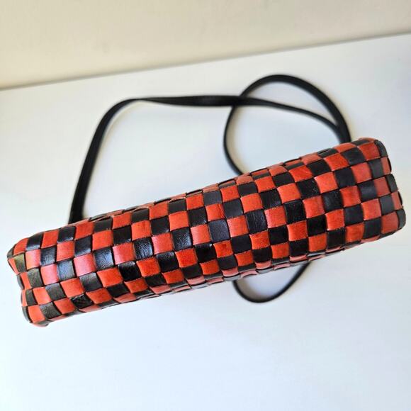 Clare Vivier V Midi Sac Red Black Checker Woven Leather Crossbody Purse EUC Rare - Picture 16 of 16